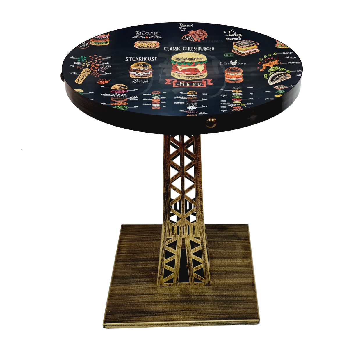 Burger Shop Table with Top Cast Iron Ornate Base
