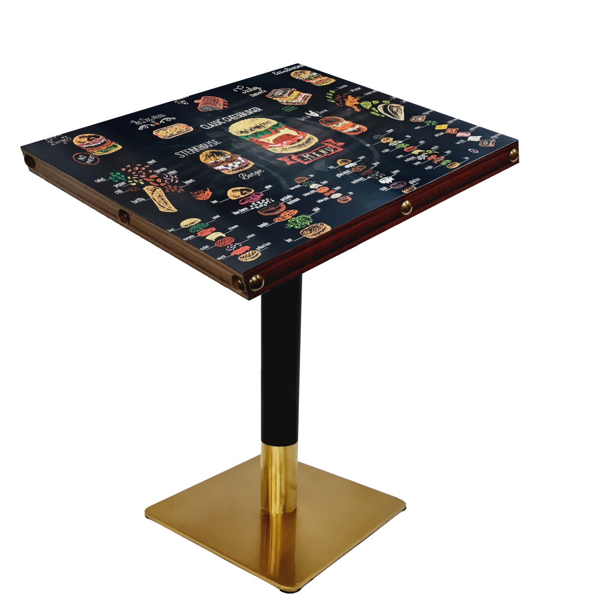 Burger Shop Table with Top Cast Iron Black and Gold Base