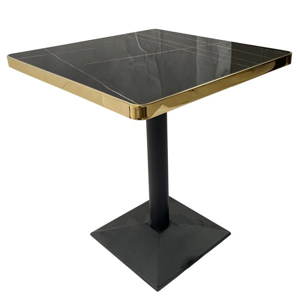 Genuine Marble Tables - Black Cast Iron Legs - Black - Size 60x60cm