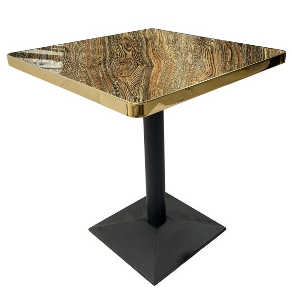 Marble Finish Tables - Black Cast Iron Legs - Old Oak - Size 70x70cm