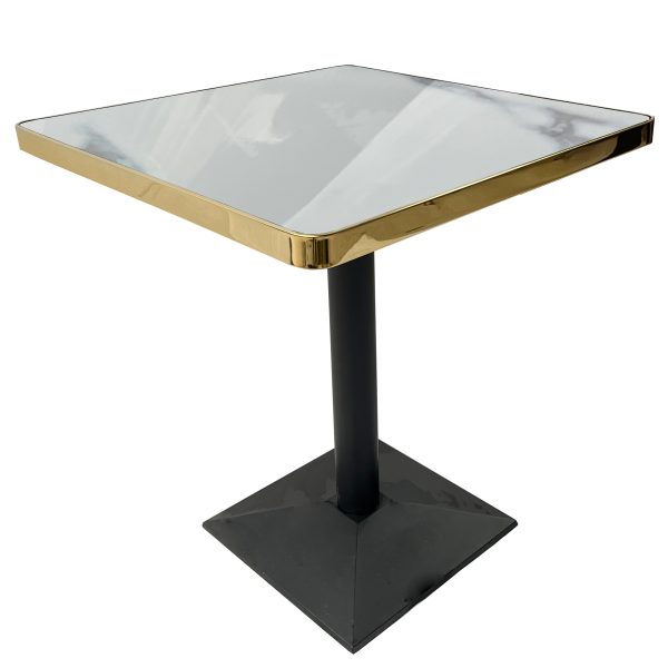 Marble Finish Tables - Black Cast Iron Legs - White - Size 70x70cm