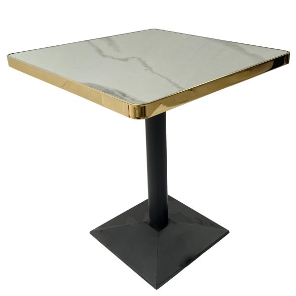 Genuine Marble Tables - Black Cast Iron Legs - White - Size 60x60cm