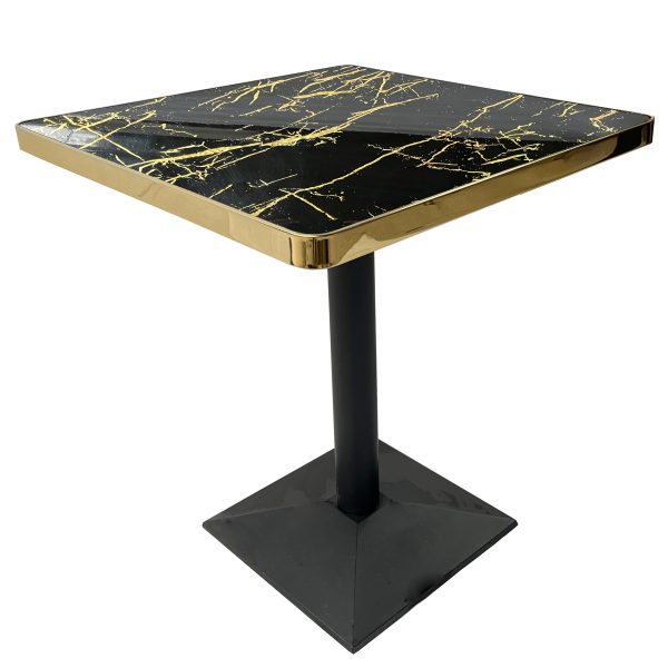 Marble Finish Tables - Black Cast Iron Legs - Black & Gold - Size 70x70cm
