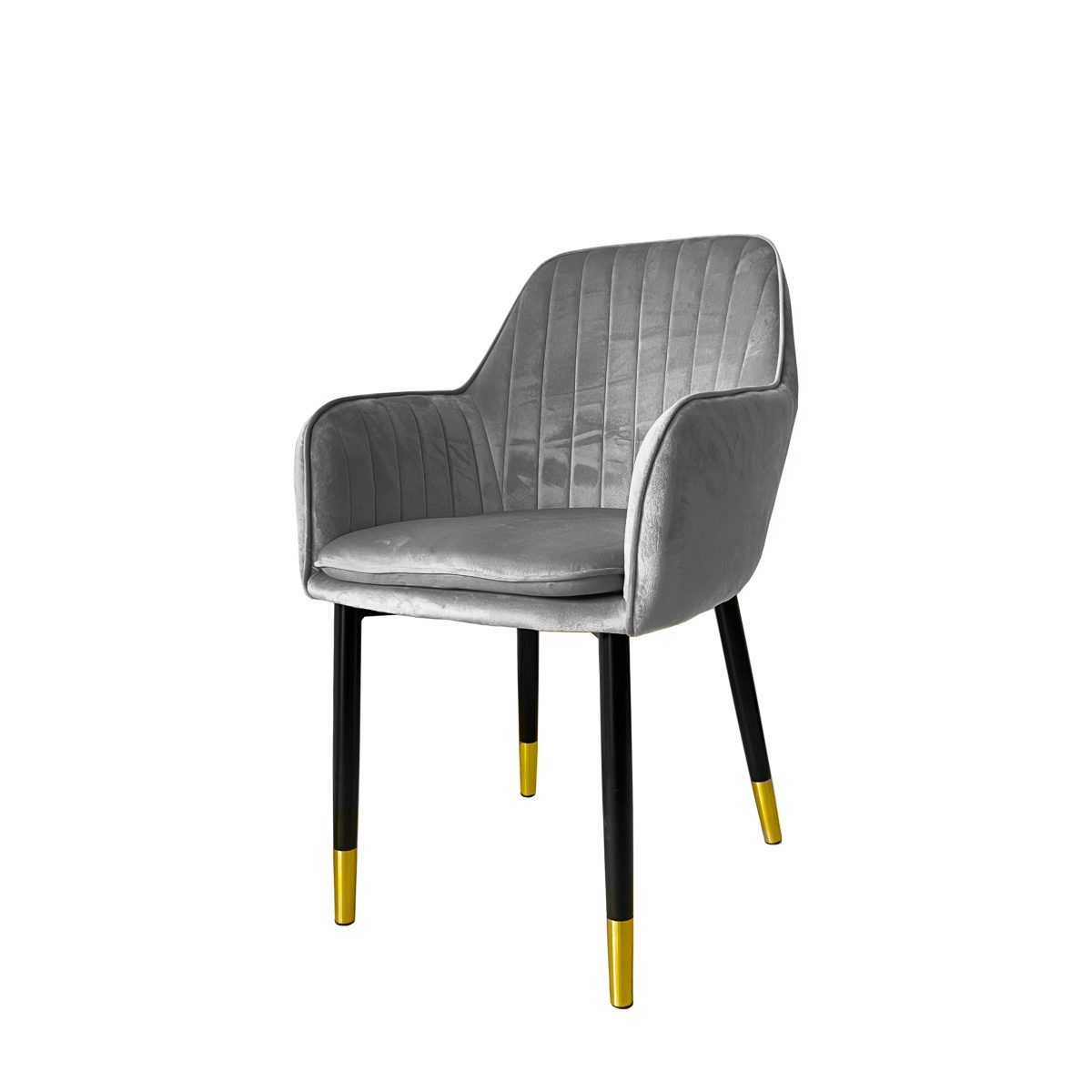 Grey Durant Sustainable Velvet Armchair with Black & Gold Metal Legs