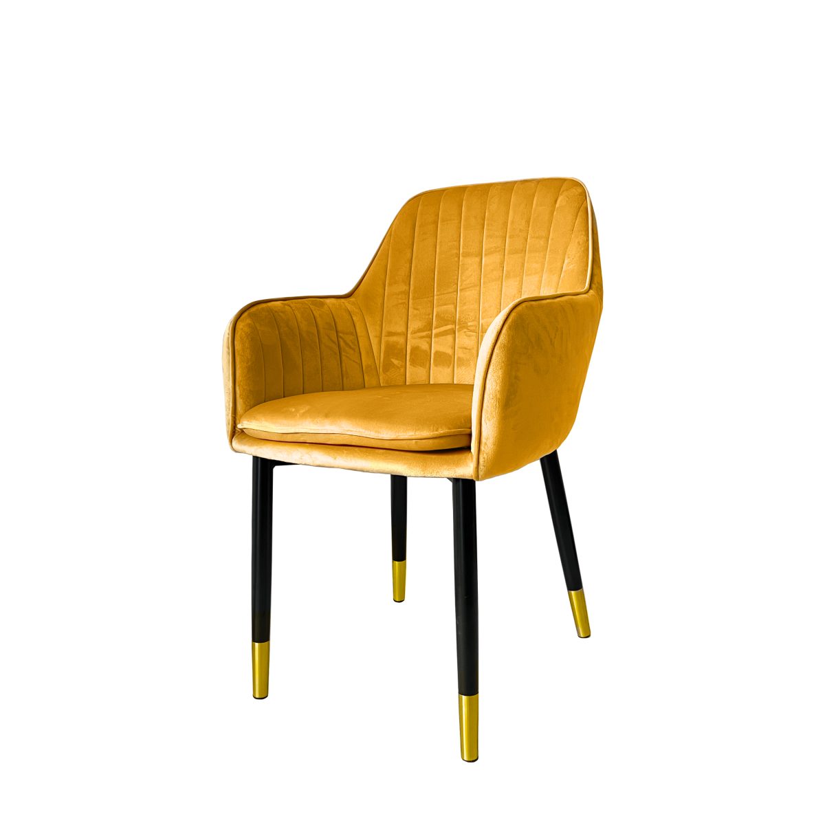 Mustard Durant Sustainable Velvet Armchair with Black & Gold Metal Legs