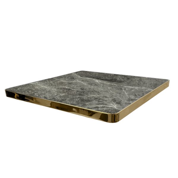 High Quality Marble Effect Tabletop – Size 70X70CM – Grey Finish & Gold Frame