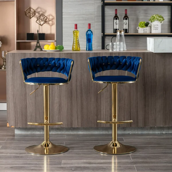 Wave Velvet Stool Chair with Metal Adjustable Gold Base