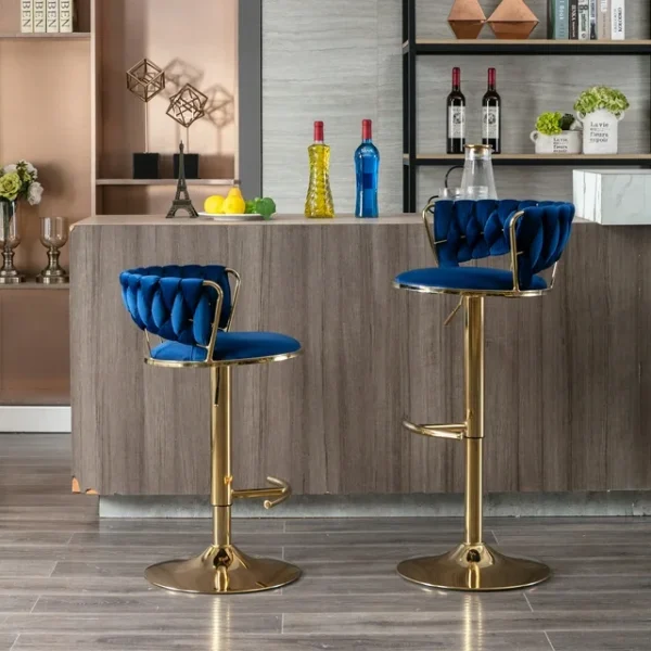 Wave Velvet Stool Chair with Metal Adjustable Gold Base